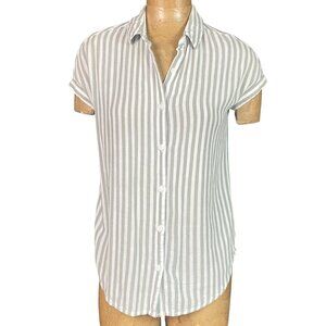 Beachlunchlounge Rolled Cuffs Green Striped Button Down Shirt XS #330G